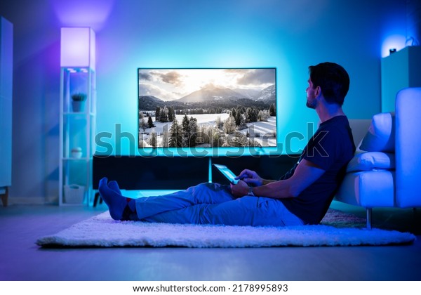 Streaming And Watching\
Movie On TV Screen