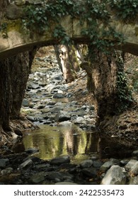 A streamlet flows under an ancient bridge