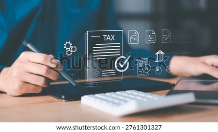 Streamline tax processing with digital systems for compliance, e-filing, and automated verification. Ideal for illustrating finance technology, online tax solutions, and digital accounting operations.