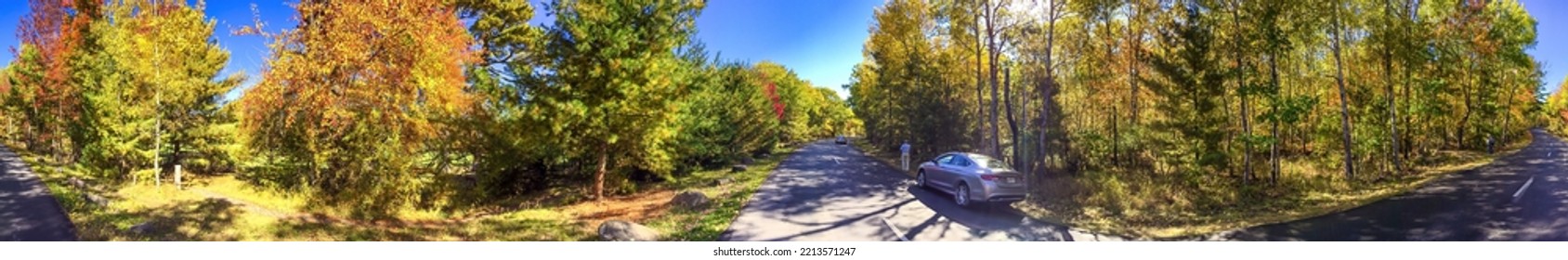 Street Across New England Landscape In Foliage Season.