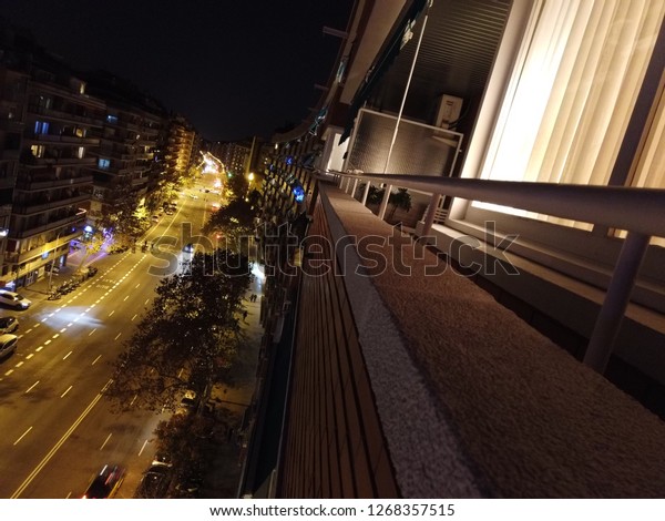 Street of
Barcelona at night. Spain. Aerial
view