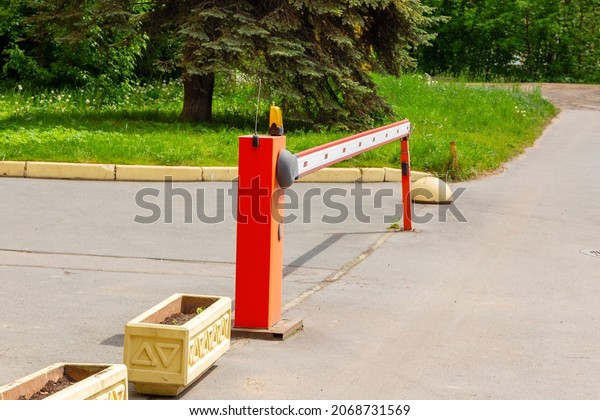 Street barrier gates automatic security system.\
Parking access