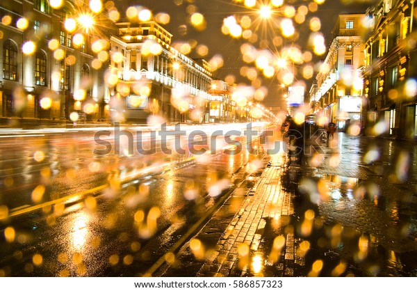 Street of the Big City in the\
Rain