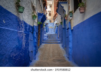 Street Of The Blue Painted City Chefchaouen In Morocco.