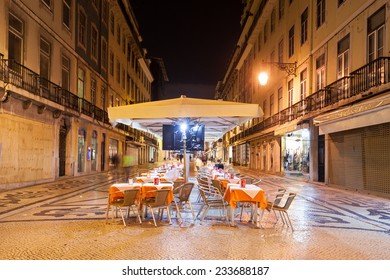 Street Cafe In The Center Of Lisbon, Portugal