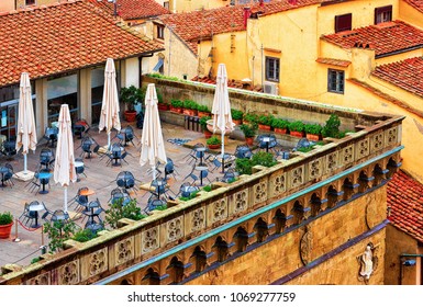 Street Cafe In The Roof Of A Buildong In Florence, Italy