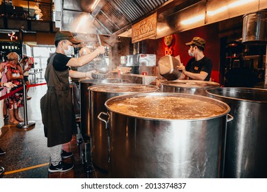 Street Cafe With Vietnamese Food Like Pho Bo Russia, Sochi, July, 2021.