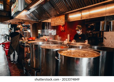 Street Cafe With Vietnamese Food Like Pho Bo Russia, Sochi, July, 2021.