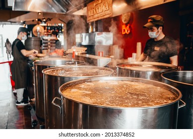 Street Cafe With Vietnamese Food Like Pho Bo Russia, Sochi, July, 2021.