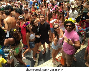 Street Carnival Parade In Rio De Janeiro, Brazil 2015 : Dancing Crowd Of Happy People