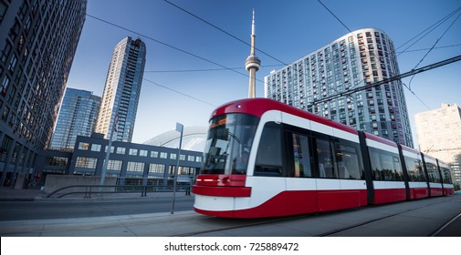 Street Cars During In Toronto City, Canada