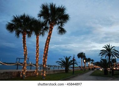 Street With Christmas Decorations, St. Augustine, Florida, USA