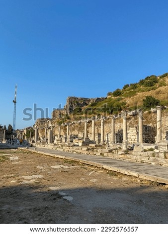 Street with colonnade in the Asklepion in Pergamon Izmir Turkey. The first medical center in ancient times