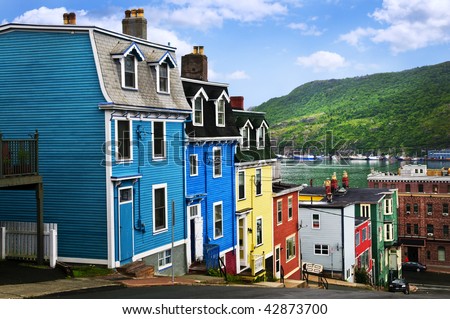 Street with colorful houses near ocean in St. John's, Newfoundland, Canada