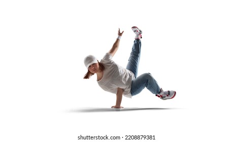 Street dancer girl  dance breakdance isolated on white