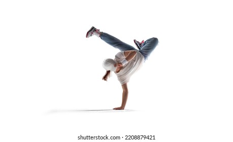 Street dancer girl  dance breakdance isolated on white