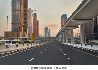 Street in Dubai with skyscrapers