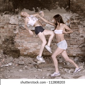 Street Fight. Conflict Between Young Girls