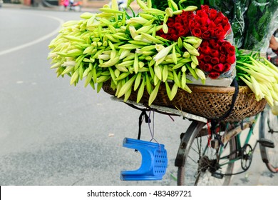 The Street Flower Vendor In Hanoi