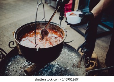 Street Food Festival, Large Soup Pot From Seafood 