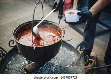 Street Food Festival, Large Soup Pot From Seafood 