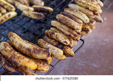 Street Food Grilled Bananas In Uganda