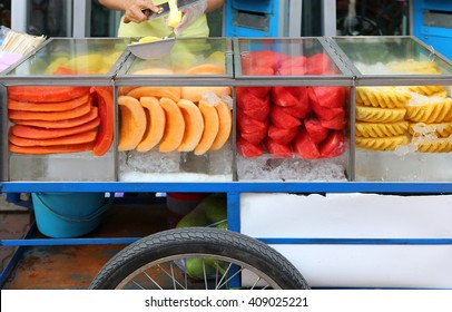 Street Food In Thailand, Fruit Sale In Cart