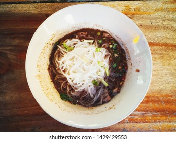  Street Food In Thailand. It Is Noodle. It Is Spicy. Low Cost Food. Thai Noodle. Top View.