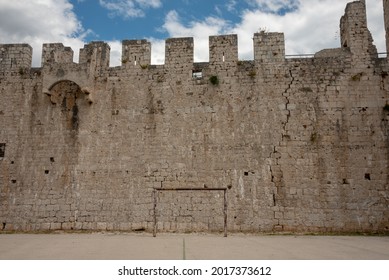 Street Football Court Be The Kamerlengo Castle Fortress In Trogir, Dalmatia, Croatia. 