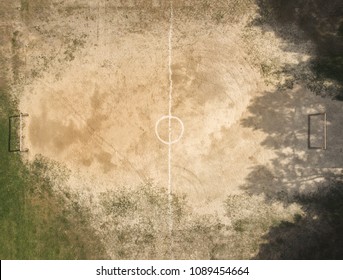 Street Football Field With Sand And Grass, Top View,  Flat Lay.