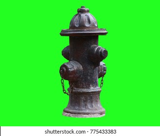 Street Furniture Old Fire Hydrant With Green Screen.Isolated Picture