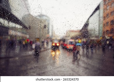 Street in the heavy rain - Prague, Czech Republic 