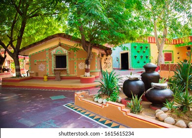  Street In Indian Village. Old Hut At A Rural Village .  Rajasthan