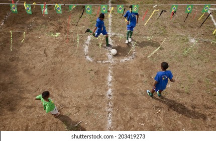 Street Kids Playing Football, Soccer, Rio De Janeiro, June 20, 2014