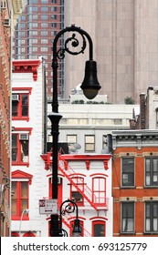 Street Lamp In Front Of Houses In SoHo In New York City,NYC