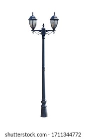 Street lamp on the white background. Street lamppost with two lamp black isolated on white background.