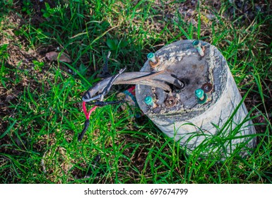 Street Lamp Post Broken, Showing Wires With Broken Parts