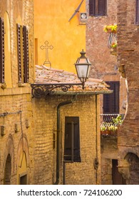 Street lanterns in the historic city center of Volterra - beautiful village in Tuscany