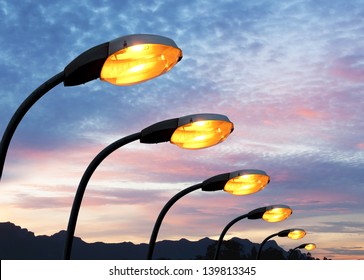 Street light against twilight background