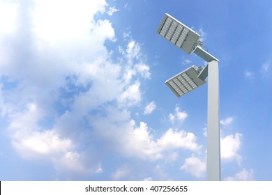 Street Light Pole With Blue Sky Background.