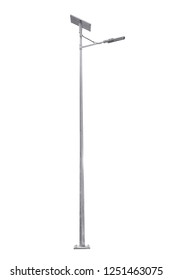 Street Light Pole And Solar Panels Isolated On A White Background, With Clipping Path.