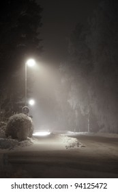 Street Light In Suburban Area At Night