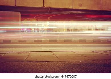 Street Lights In Speeding Car, Light Motion With Slow Speed Shutter