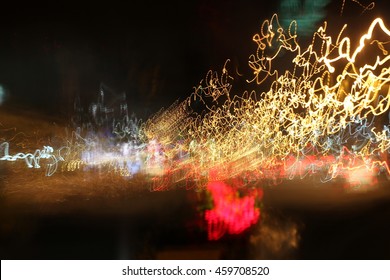 Street Lights In Speeding Car, Light Motion With Slow Speed Shutter