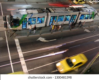 Street In Melbourne With Cars At Night. Australia