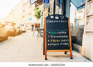 Street Menu Next To Cafe. Exterior Coffee Shop. 