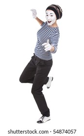 Street Mime. Isolated On White.