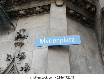 street name sign of the main square of Munich in Germany called Marienplatz thant means square of Holy Mary