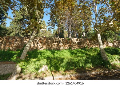 The Street Near Montjuic Cemetery (Cementiri De Montjuïc) In Barcelona At The Sunny Day