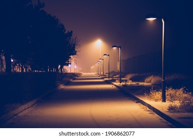 Street At Night After Snow In Winter